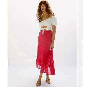 NWOT Reformation Roma Skirt Fuchsia Pink Midi Ruffle Hem Size S